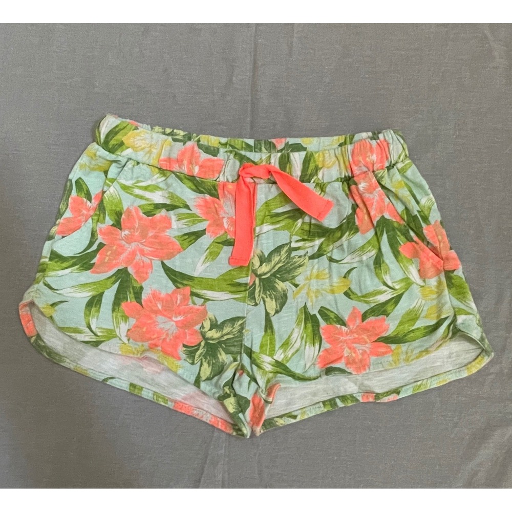 Zara Girls Tropical Floral Print Shorts Size 11/12 Coral Pink Drawstring Elastic